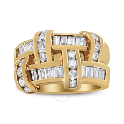 Haus Of Brilliance 14k Yellow Gold 1 5/8 Cttw Round And Baguette Diamond Lattice Grid Design Ring Ba In Yellow