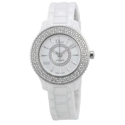 Shop Dior Viii Automatic Diamond White Ceramic Ladies Watch Cd1235e5c001 In Skeleton / White