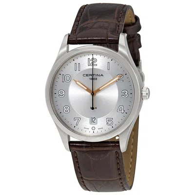 Shop Certina Ds-4 Silver Dial Black Leather Watch C022.410.16.030.01 In Black / Gold Tone / Rose / Rose Gold Tone / Silver