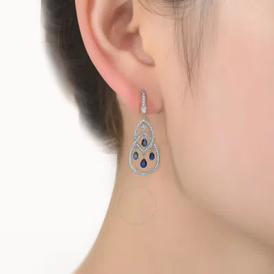Shop Megan Walford .925 Sterling Silver Sapphire Cz Double Teardrop Chandelier Earrings In Blue