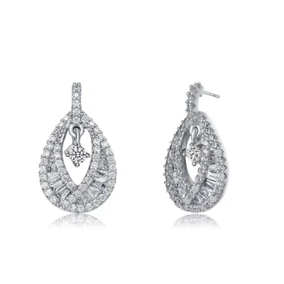 Shop Megan Walford Sterling Silver Round And Baguette Cubic Zirconia Pear Drop Earrings In White