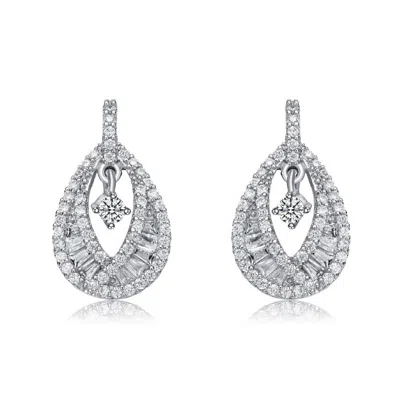 Shop Megan Walford Sterling Silver Round And Baguette Cubic Zirconia Pear Drop Earrings In White