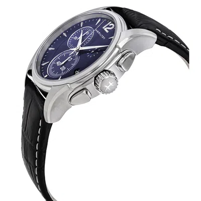 Shop Hamilton Jazzmaster Chronograph Quartz Blue Dial Men's Watch H32612741 In Black / Blue