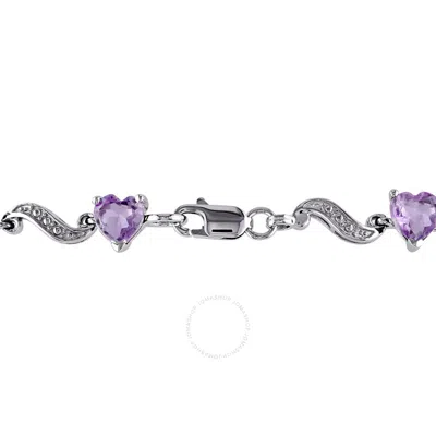 Shop Amour 5 Ct Tgw Amethyst And Diamond Heart S-link Bracelet In Sterling Silver In White