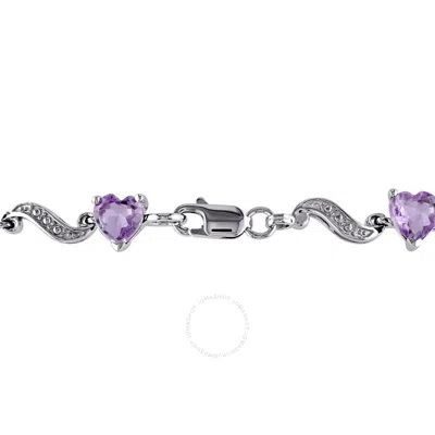 Amour 5 Ct Tgw Amethyst And Diamond Heart S-link Bracelet In Sterling Silver In White