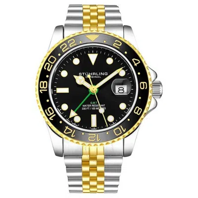 Shop Stuhrling Original Aquadiver Black Dial Men's Watch M15838 In Two Tone  / Aqua / Black / Gold Tone / Yellow