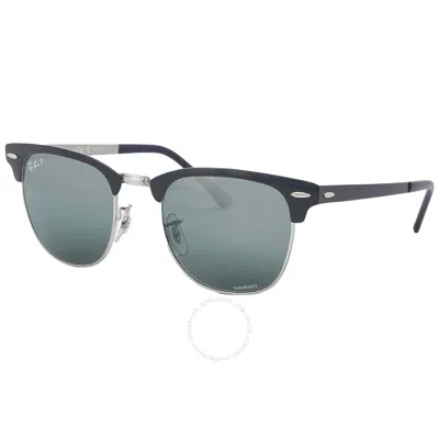 Shop Ray Ban Clubmaster Metal Chromance Polarized Silver/blue Square Unisex Sunglasses Rb3716 9254g6 51 In Blue / Silver