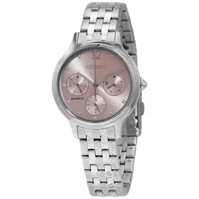 Shop Citizen Chronograph Quartz Crystal Pink Dial Ladies Watch Ed8180-52x
