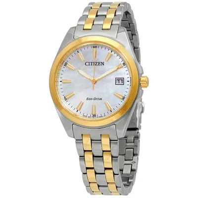 Shop Citizen Eco-drive Mother Of Pearl Dial Two-tone Ladies Watch Eo1224-54d In Two Tone  / Gold Tone / Mother Of Pearl
