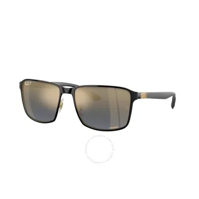 Shop Ray Ban Polarized Blue Gold Chromance Square Unisex Sunglasses Rb3721ch 187/j0 59 In Black / Blue / Gold