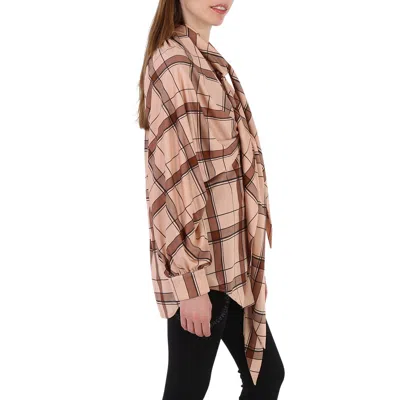Burberry Ladies Blush Pink Check Drape Sleeve Silk Shirt In Blush Pink  Check