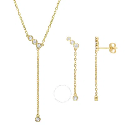 Shop Created Forever 1/3 Ct Tgw Lab Created Diamond Lariat 2-piece Earrings & Necklace Set In 18k Yellow