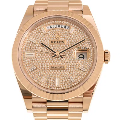 Shop Rolex Day-date 40 Pave Automatic Chronometer Men's Watch M228235-0036 In Gold / Rose / Rose Gold
