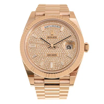 Shop Rolex Day-date 40 Pave Automatic Chronometer Men's Watch M228235-0036 In Gold / Rose / Rose Gold