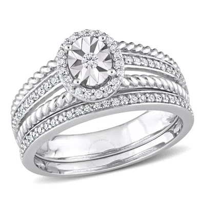 Shop Amour 1/3 Ct Tw Diamond Oval Bridal Ring Set In Sterling Silver In White