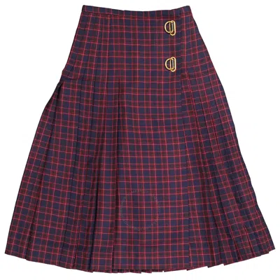Shop Burberry Arroux Check Print Pleated Wool Skirt In Navy