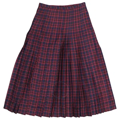 Shop Burberry Arroux Check Print Pleated Wool Skirt In Navy