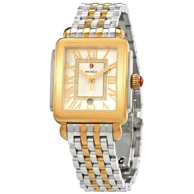 Shop Michele Deco Madison Mid Quartz Silver White Dial Ladies Watch Mww06g000013 In Gold / Gold Tone / Silver / White / Yellow