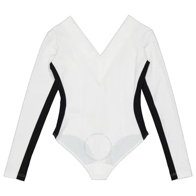 Shop Burberry Ladies Optic White Two-tone Stretch Jersey Bodysuit