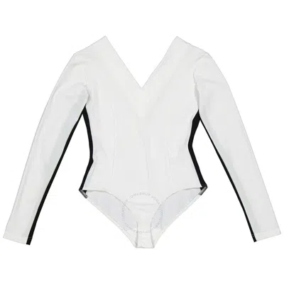 Shop Burberry Ladies Optic White Two-tone Stretch Jersey Bodysuit