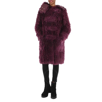 Shop Burberry Ladies Deep Maroon Montgomery Faux Fur Ear Applique Tailored Coat