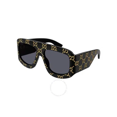 Gucci Men's Gg0983sm Monogram Acetate Shield Sunglasses In Black / Grey