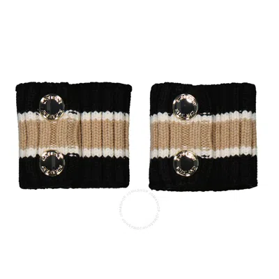 Shop Burberry Ladies Rib Knit Technical Wool Cuffs In Black / Brown