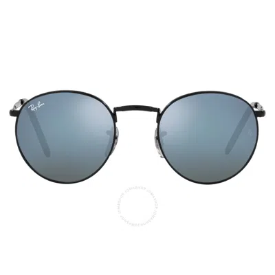 Shop Ray Ban New Round Green Mirrored Blue Round Unisex Sunglasses Rb3637 002/g1 50 In Black / Blue / Green