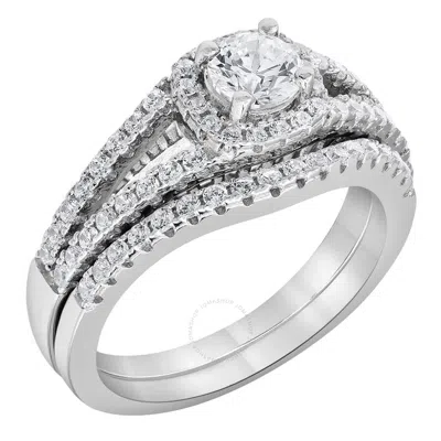 Shop Diamondmuse 0.40 Carat T.g.w. Sterling Silver Australian Crystal And Cubic Zirconia Halo Bridal Set In White