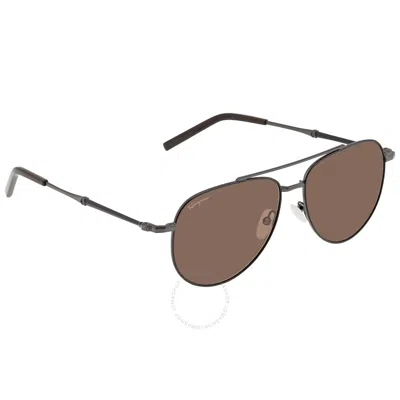 Shop Ferragamo Salvatore  Brown Pilot Unisex Sunglasses Sf226s 021 58 In Black / Brown / Dark / Ruthenium