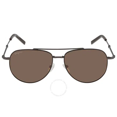 Shop Ferragamo Salvatore  Brown Pilot Unisex Sunglasses Sf226s 021 58 In Black / Brown / Dark / Ruthenium