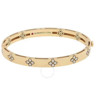 Roberto Coin Love In Verona Medium Width 18k Yellow Gold Bangle With Diamond Flowers In Yellow
