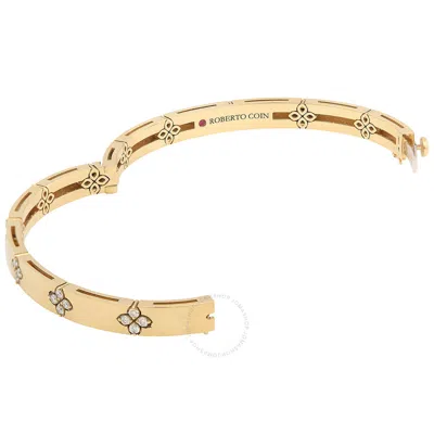 Roberto Coin Love In Verona Medium Width 18k Yellow Gold Bangle With Diamond Flowers In Yellow