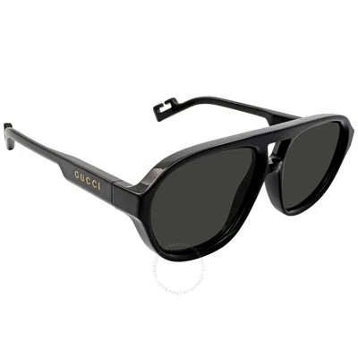 Shop Gucci Grey Pilot Men's Sunglasses Gg1239s 004 58 In Black / Grey