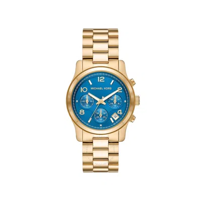 Shop Michael Kors Runway Chronograph Quartz Blue Dial Ladies Watch Mk7353 In Blue / Gold / Gold Tone