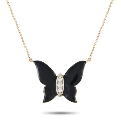 Shop Lb Exclusive 14k Yellow Gold 0.10ct Diamond And Onyx Butterfly Necklace Pn15297 In Multi-color