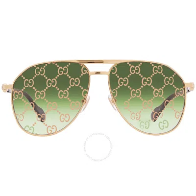 Gucci Green Logo Pilot Men's Sunglasses Gg1220s 004 59 In Gold / Green