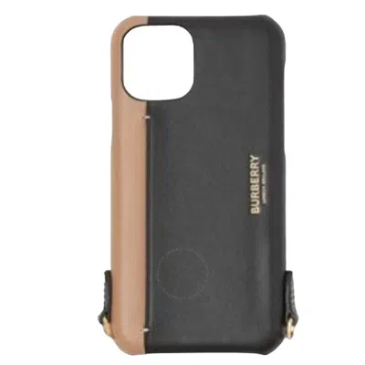 Shop Burberry Two-tone Leather Iphone 11-pro Case With Lanyard In Black / Camel