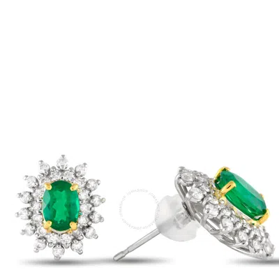 Shop Lb Exclusive 18k White And Yellow Gold 0.80ct Diamond And Emerald Halo Earrings Mf01 03192 In Multi-color