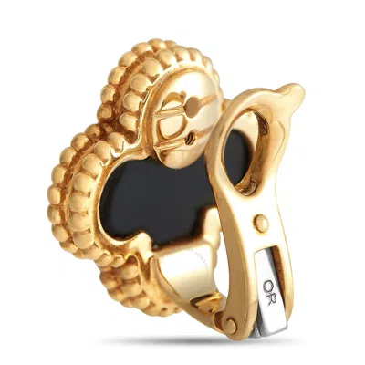 Shop Van Cleef & Arpels  Van Cleef   Arpels Vintage Alhambra 18k Yellow Gold Black Onyx Clip On Earrings Vc05 03072 In Multi-color