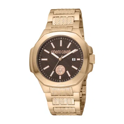 Shop Roberto Cavalli Fashion Watch Quartz Brown Dial Men's Watch Rc5g050m0075 In Brown / Gold Tone / Rose / Rose Gold Tone