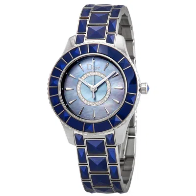 Shop Dior Christal Crystal Blue Mother Of Pearl (diamond-set) Dial Ladies Watch Cd143117m001 In Blue / Mother Of Pearl