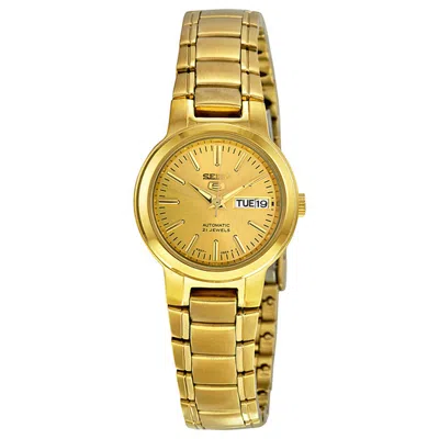 Shop Seiko Series 5 Automatic Gold Dial Ladies Watch Syme46 In Champagne / Gold