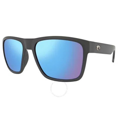Costa Del Mar Paunch Xl Blue Mirror Polarized Glass Square Men's Sunglasses 6s9050 905001 59 In Black / Blue