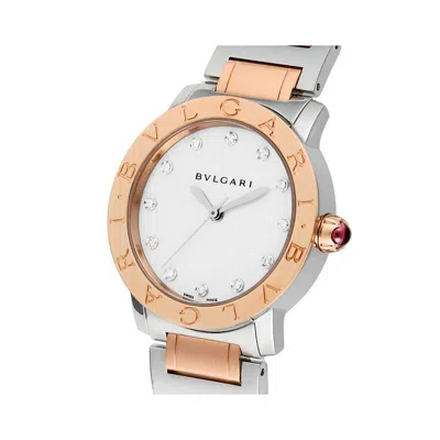 Shop Bvlgari White Mother Of Pearl Diamond Dial 33mm Automatic Ladies Watch 101891 In Gold / Mother Of Pearl / Pink / White