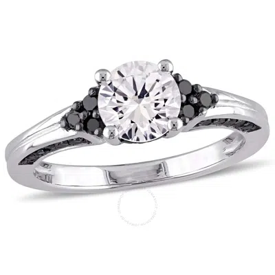 Shop Amour 3/8 Ct Tw Black Diamond And Created White Sapphire Engagement Ring In Sterling Silver With Bla In Black / Rhodium / Silver / White