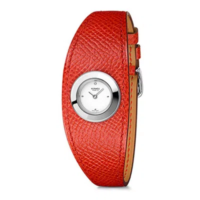 Pre-owned Hermes Faubourg Manchette White Diamond Dial Ladies Leather Watch 041885ww00 In Red   / White