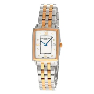 Shop Raymond Weil Toccata Quartz Diamond Ladies Watch 5925-sp5-00995 In Two Tone  / Blue / Gold Tone / Mother Of Pearl / Rose / Rose Gold Tone