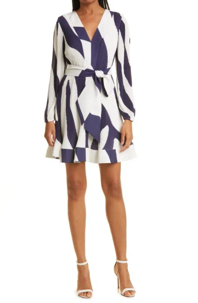 Shop Milly Liv Abstract Zebra Print Long Sleeve Dress In Navy/ Ecru