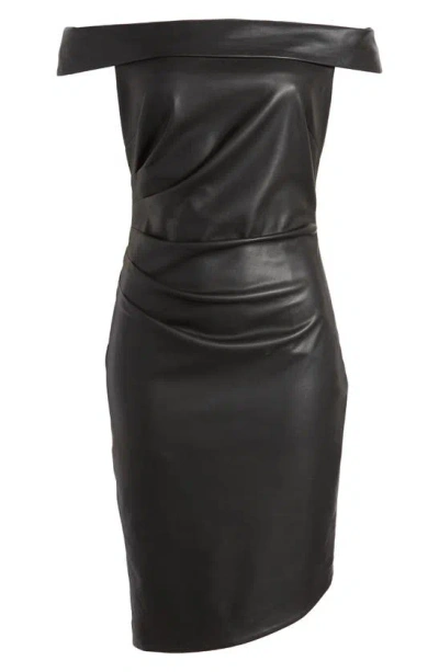 Shop Milly Ally Off The Shoulder Faux Leather Sheath Dress In Black